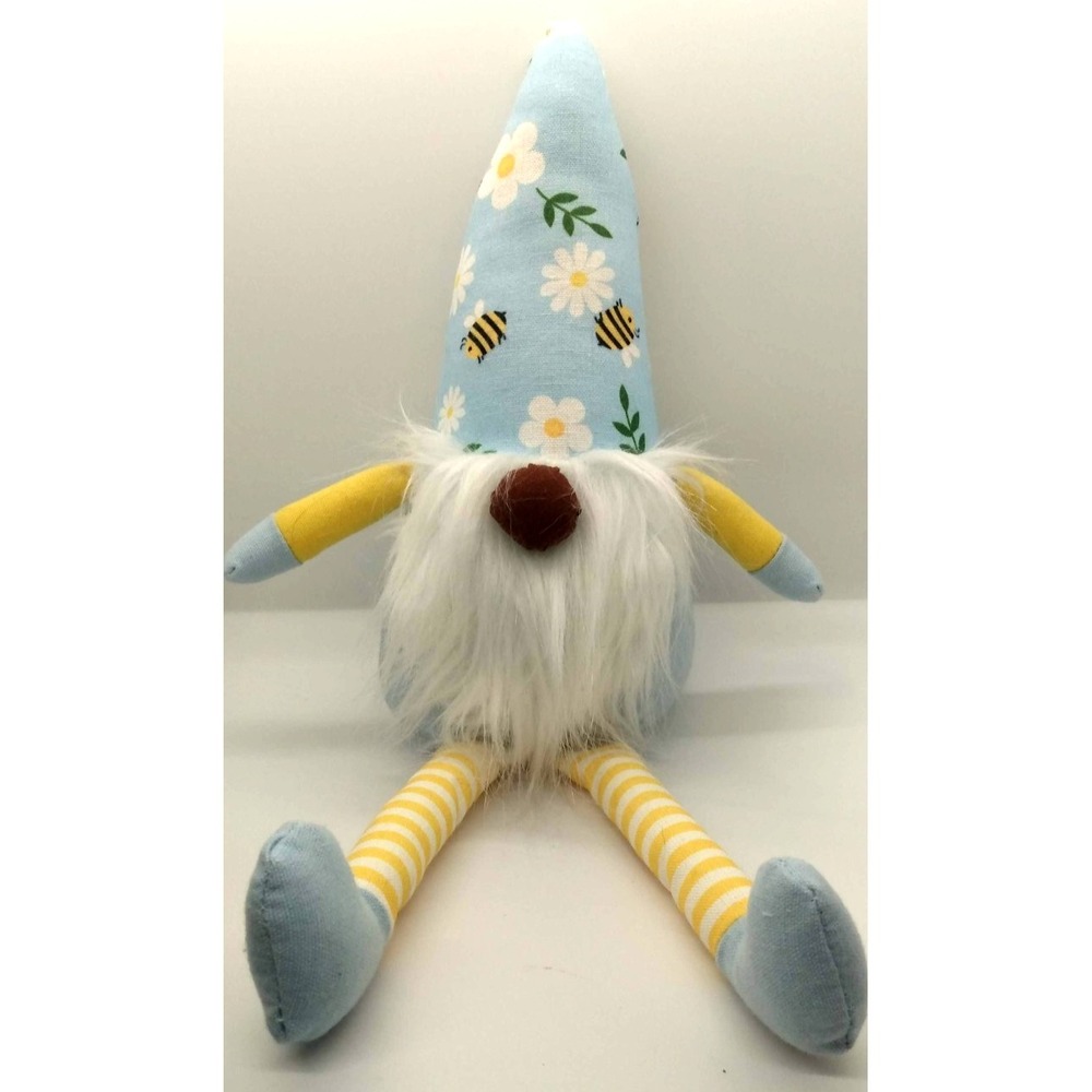 ALDI Mini Spring GNOME Plush Weighted Yellow Blue Bees & Flowers Garden Whimsy - Picture 1 of 5